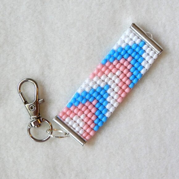 Transgender Pride bead keychain, handmade, 30% to charity - Picture 1 of 4